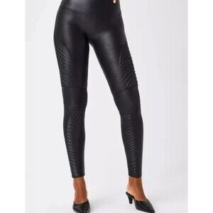 SPANX Faux Leather Moto Leggings Black Women’s Petite Medium PM